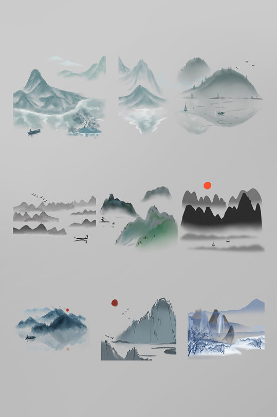 中国风山水水墨素材免扣元素