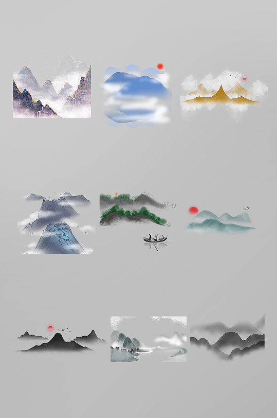 中国风山水水墨素材免扣元素-众图网
