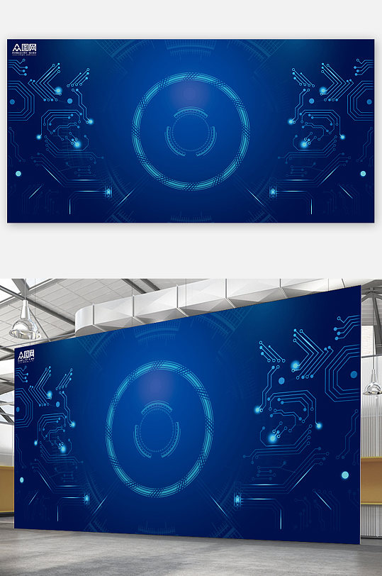 蓝色粒子未来科技感背景展板元素