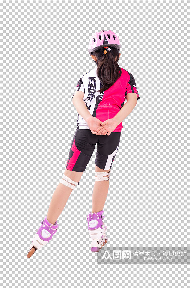 竞速轮滑比赛小女孩背影免抠PNG摄影图片素材