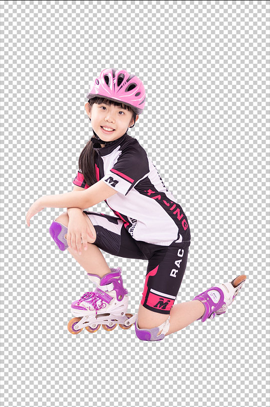 蹲姿竞速轮滑小女孩人物免抠PNG摄影图片
