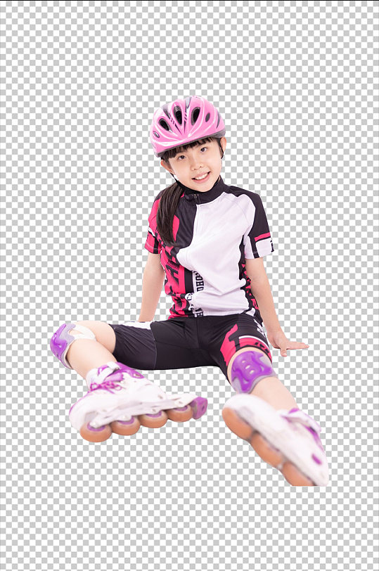 坐姿竞速轮滑小女孩人物免抠PNG摄影图片