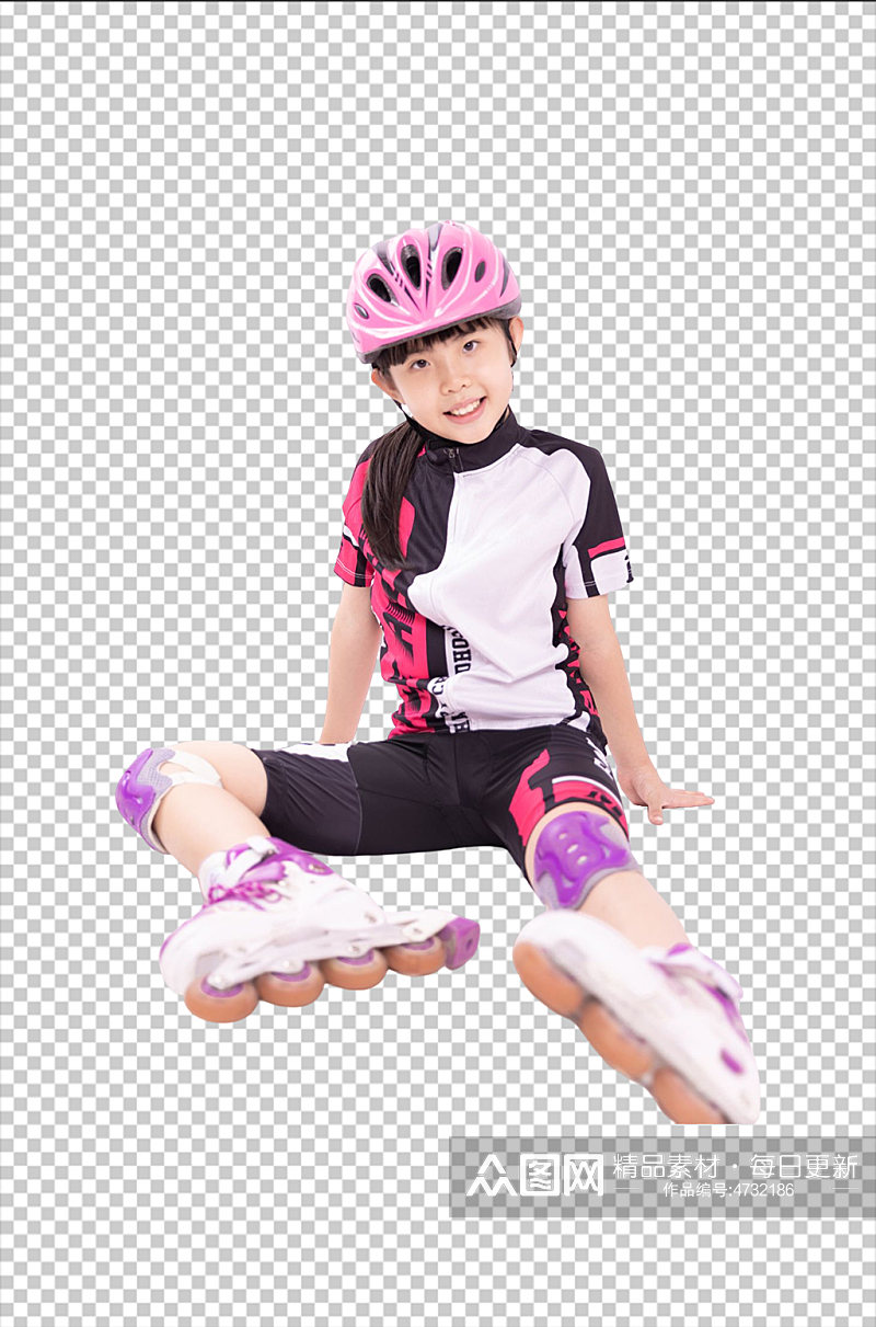 坐姿竞速轮滑小女孩人物免抠PNG摄影图片素材