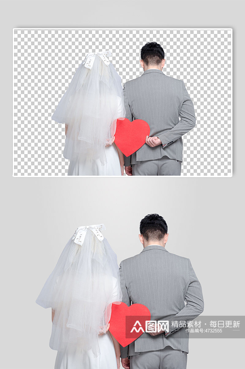 甜蜜新郎新娘婚礼人物背影免扣PNG摄影图素材