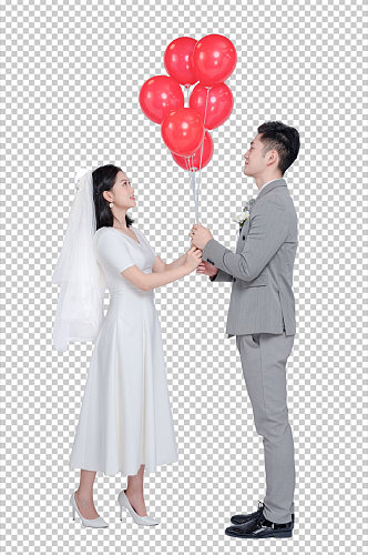 新郎新娘手持气球男女人物免扣PNG摄影图