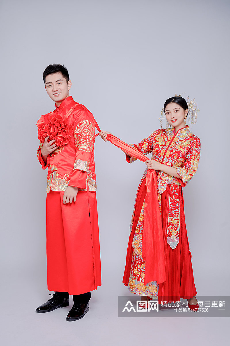 中式婚礼新郎新娘男女人物精修摄影照素材