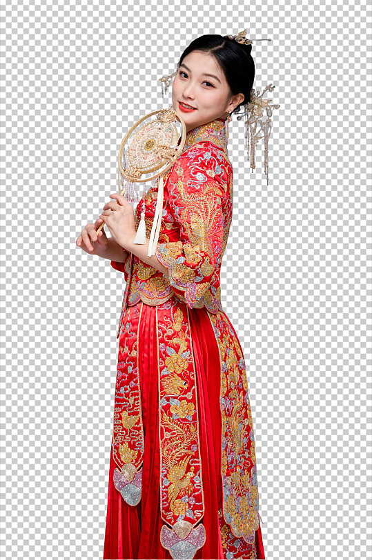 中式婚礼新娘手拿团扇物免扣PNG摄影照-众图网