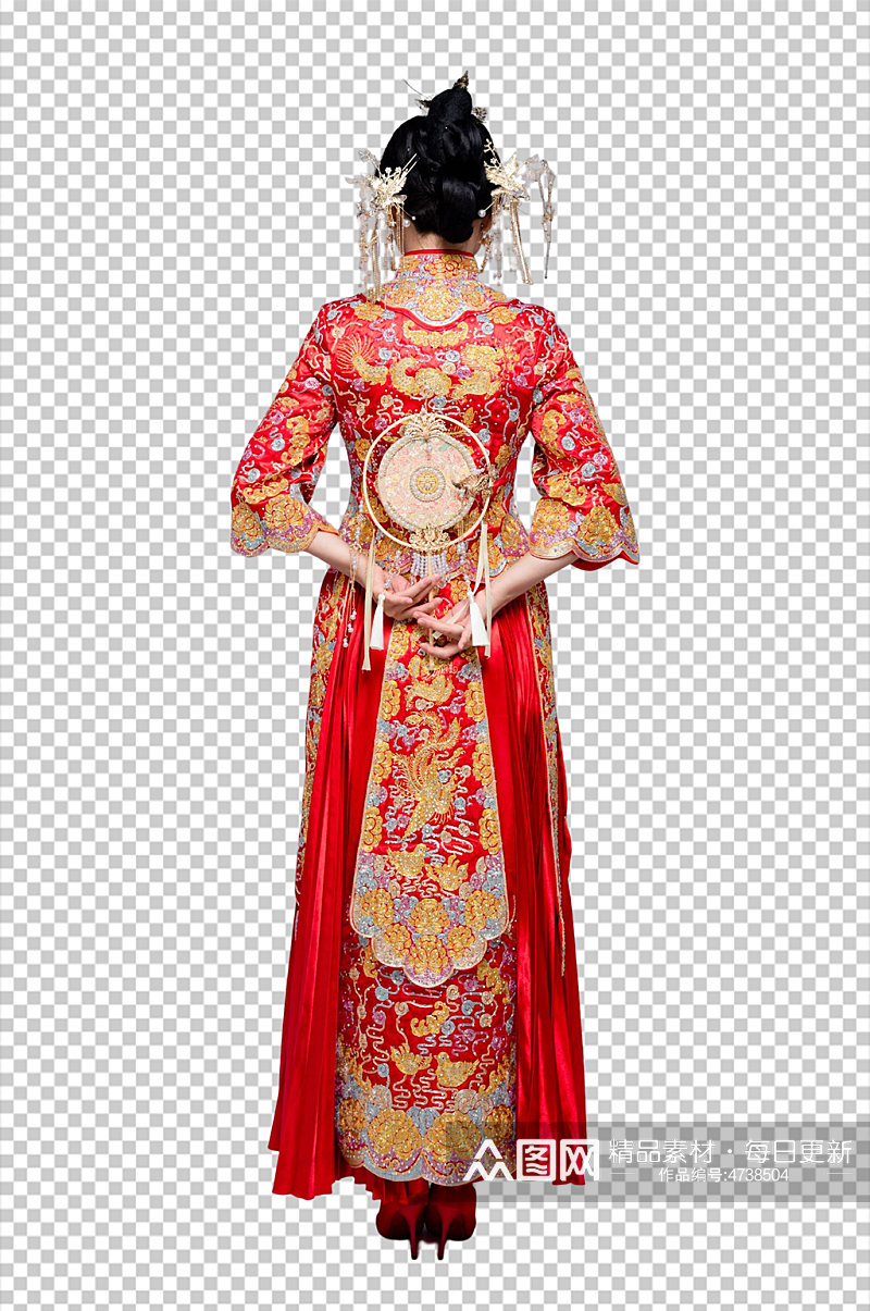 中式婚礼新娘女人物背影免扣PNG摄影照素材