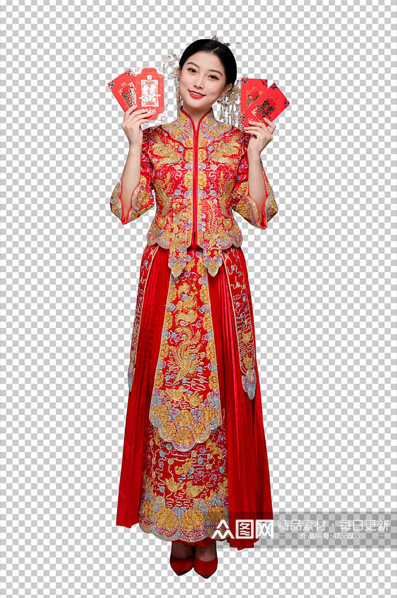 中式婚礼新娘手拿红包免扣PNG摄影照素材