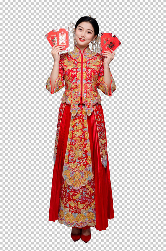中式婚礼新娘手拿红包免扣PNG摄影照