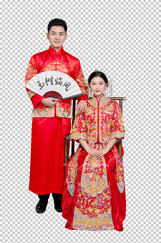 中式婚礼新郎新娘人物免扣PNG摄影照