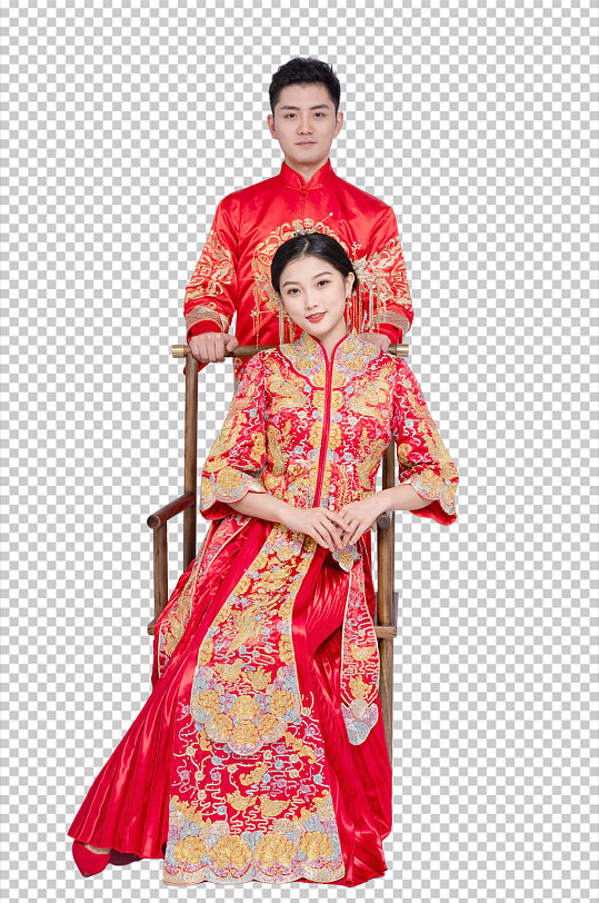 中式婚礼服饰男女人物免扣PNG摄影照
