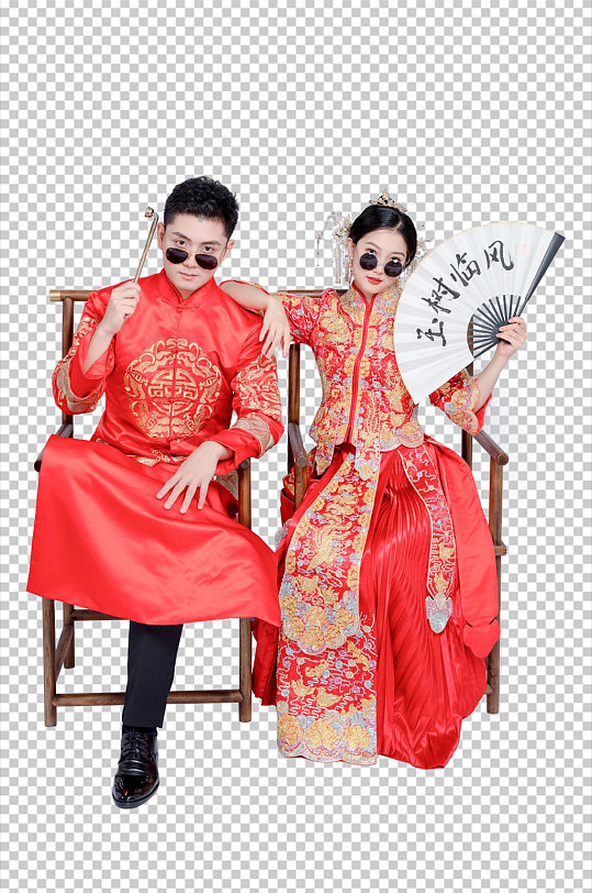 中式婚礼新郎新娘人物免扣PNG摄影照