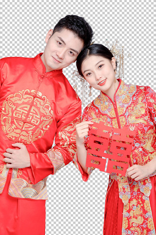 手拿喜字中式婚禮男女人物免扣PNG攝影照