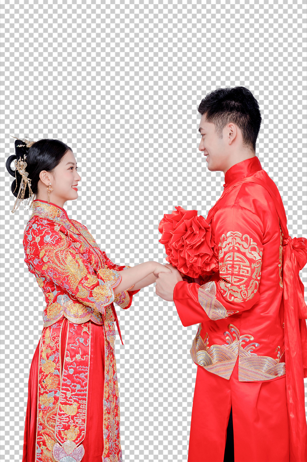 对视中式婚礼男女人物免扣png摄影照