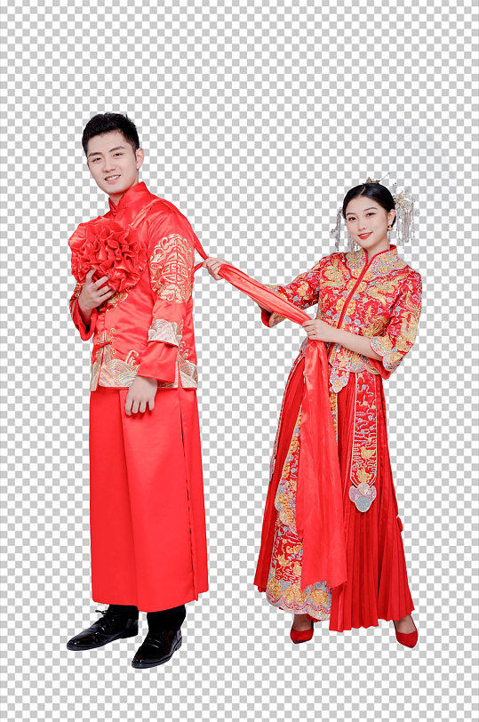 中式婚礼男女新郎新娘人物免扣PNG摄影照