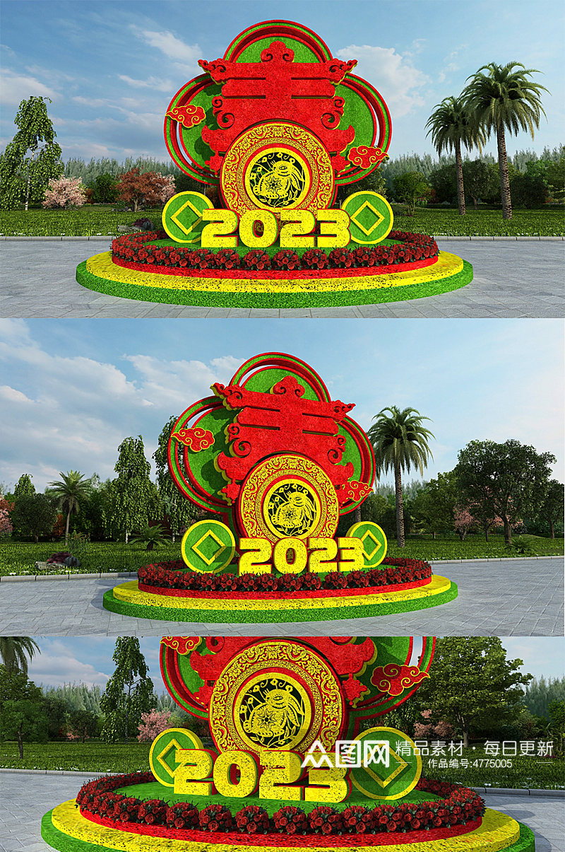 2023兔年春节户外绿植雕塑素材