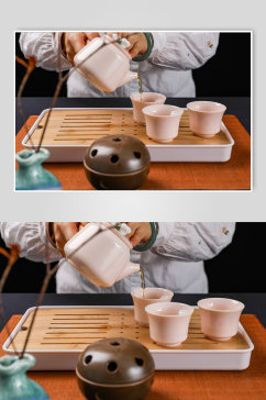 粉色捏花茶具茶杯茶壶果茶道茶文化摄影图片