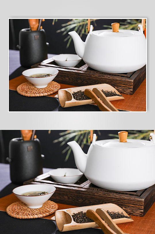 白瓷茶具茶叶茶筒中式茶道茶文化摄影图片