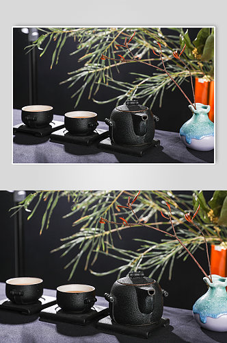 黑陶茶具茶杯茶壶茶道茶文化摄影图片