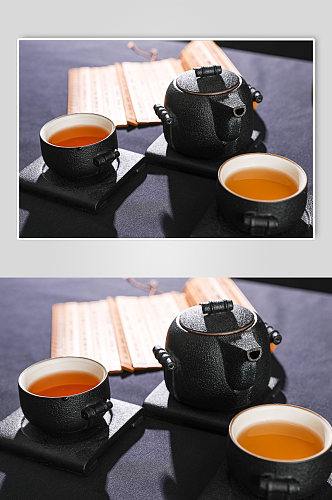 中式黑陶茶具茶杯茶壶茶道茶文化摄影图片