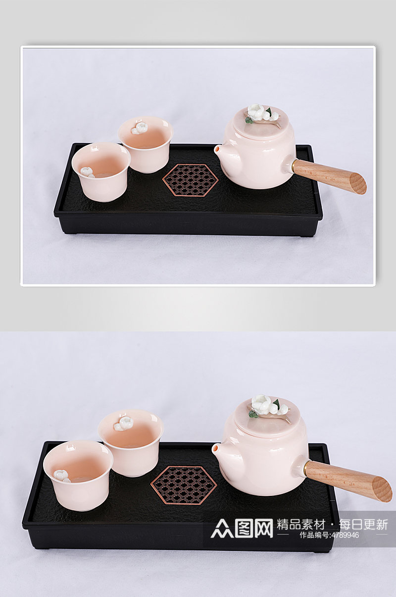 粉色捏花茶具茶杯茶壶茶道茶文化摄影图片素材