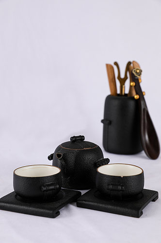 茶道六君子黑陶茶具茶杯茶道茶文化摄影图片