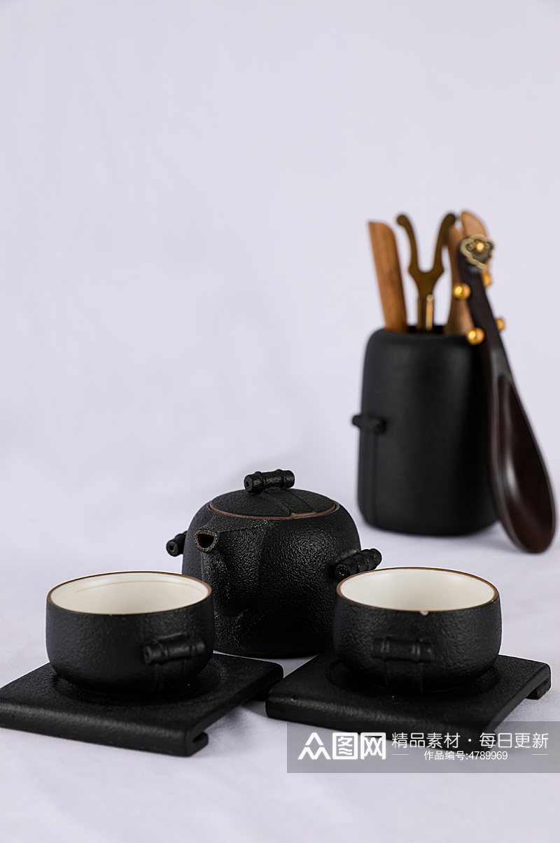 茶道六君子黑陶茶具茶杯茶道茶文化摄影图片素材