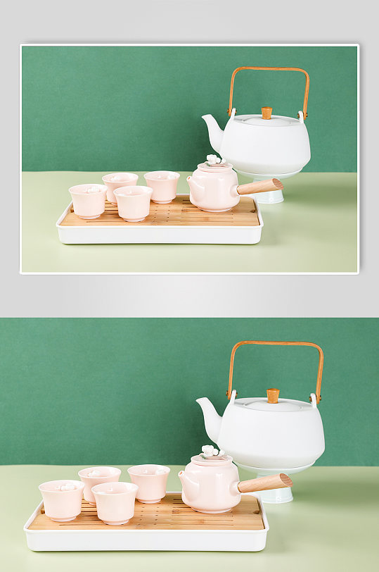 粉色捏花茶具茶杯茶壶茶道茶文化摄影图片