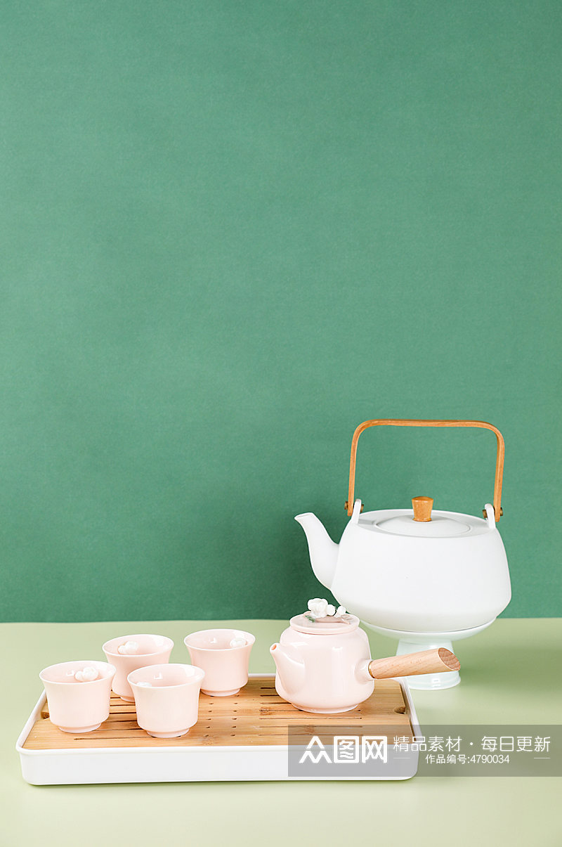 粉色捏花茶具茶杯茶壶茶道茶文化摄影图片素材