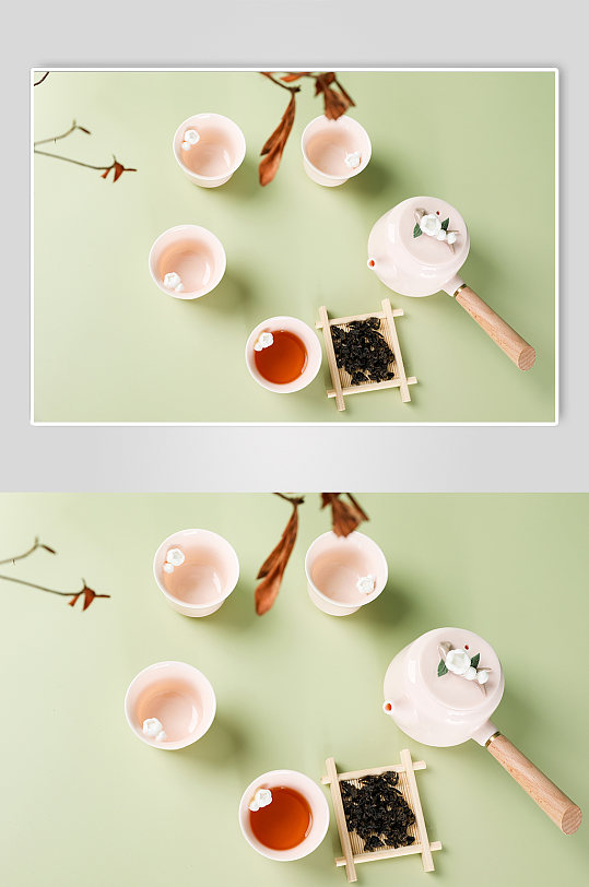 粉色捏花茶具茶杯茶壶茶道茶文化摄影图片