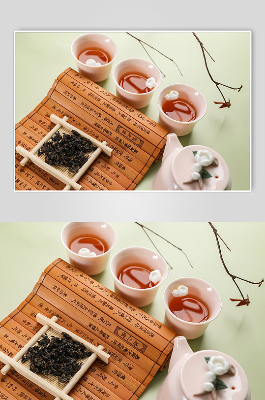 粉色捏花茶具茶叶茶道茶文化摄影图片-众图网
