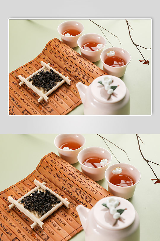 粉色捏花茶具茶叶茶道茶文化摄影图片-众图网