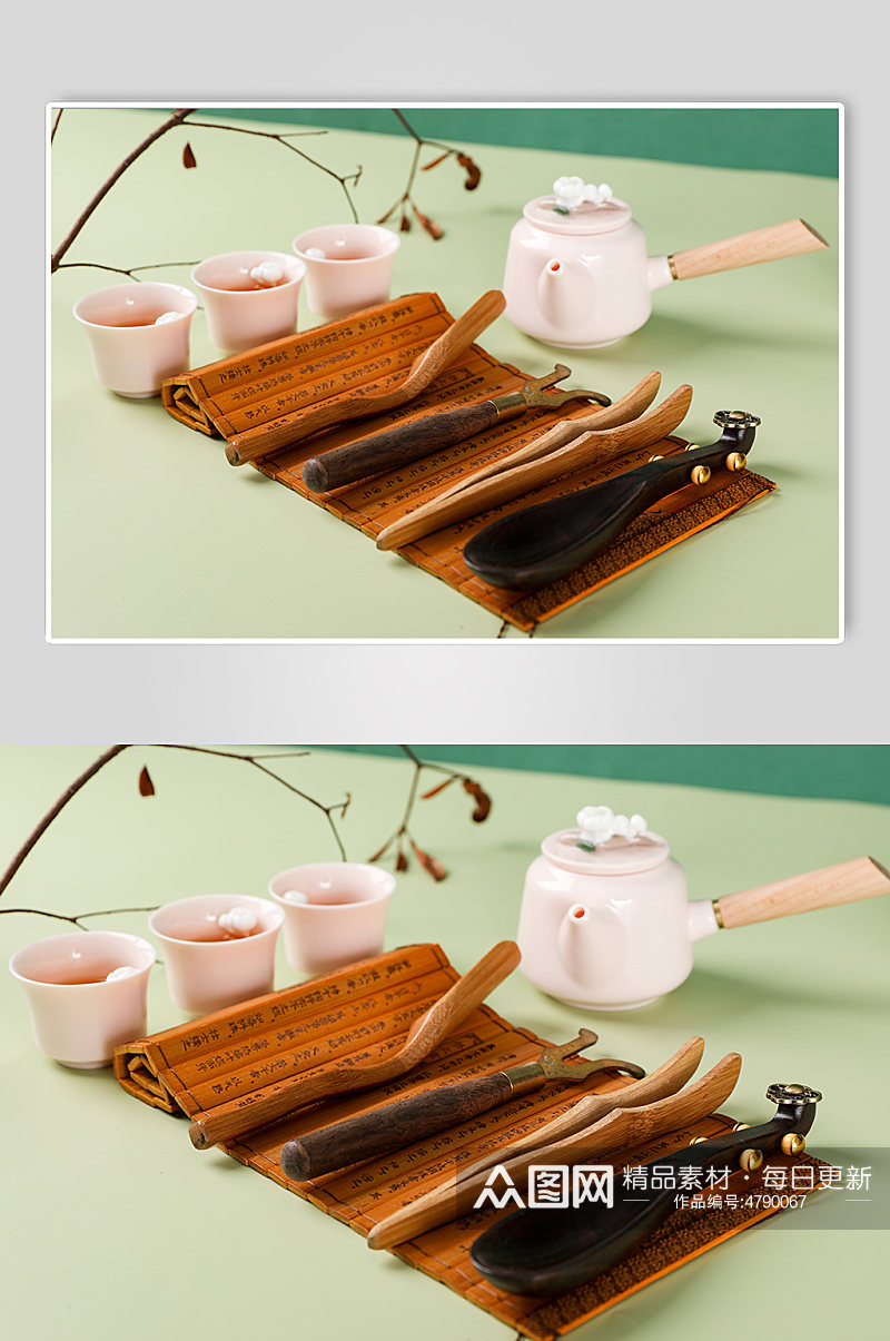 粉色捏花茶具茶道六君子茶道茶文化摄影图片素材