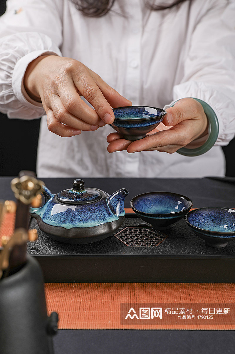 天目釉窑变茶具茶壶茶杯茶道茶文化摄影图片素材