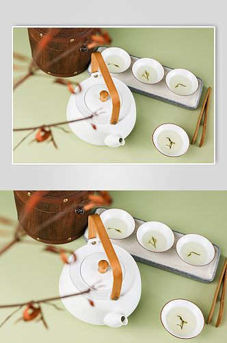 白瓷茶具茶壶茶杯中式茶道茶文化摄影图片