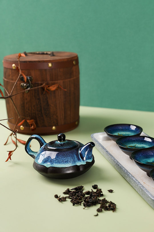 天目釉窑变茶具茶壶茶叶茶道茶文化摄影图片