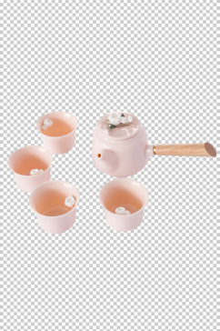 粉色捏花茶具茶道茶文化摄影免抠PNG图片