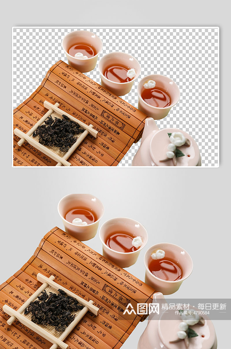 粉色捏花茶具茶道茶文化摄影免抠PNG图片素材