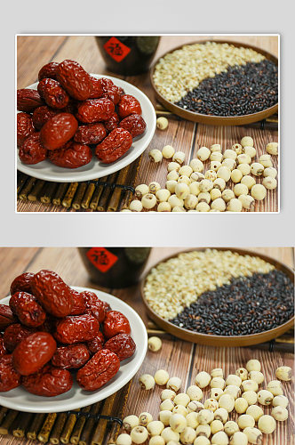 莲子红枣薏米黑米五谷杂粮粮食摄影图照片