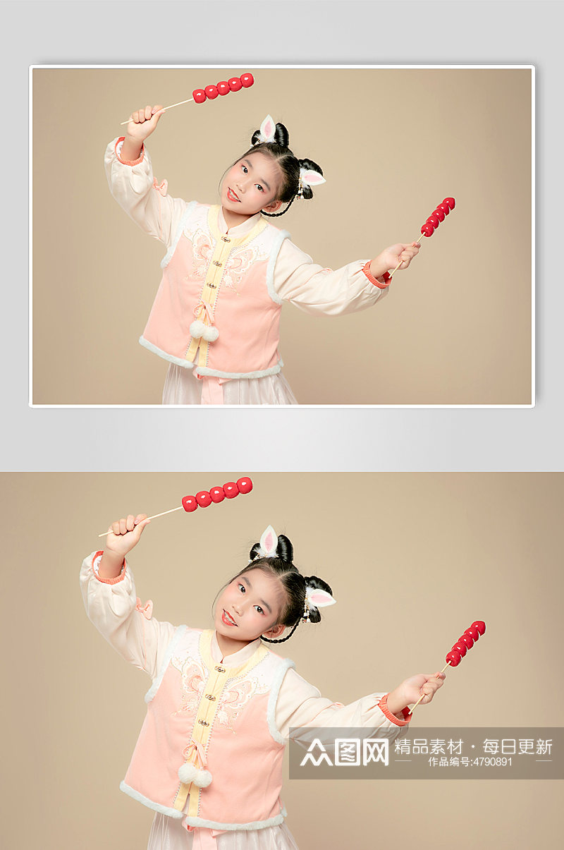 手持糖葫芦小女孩兔年新年汉服儿童摄影图素材