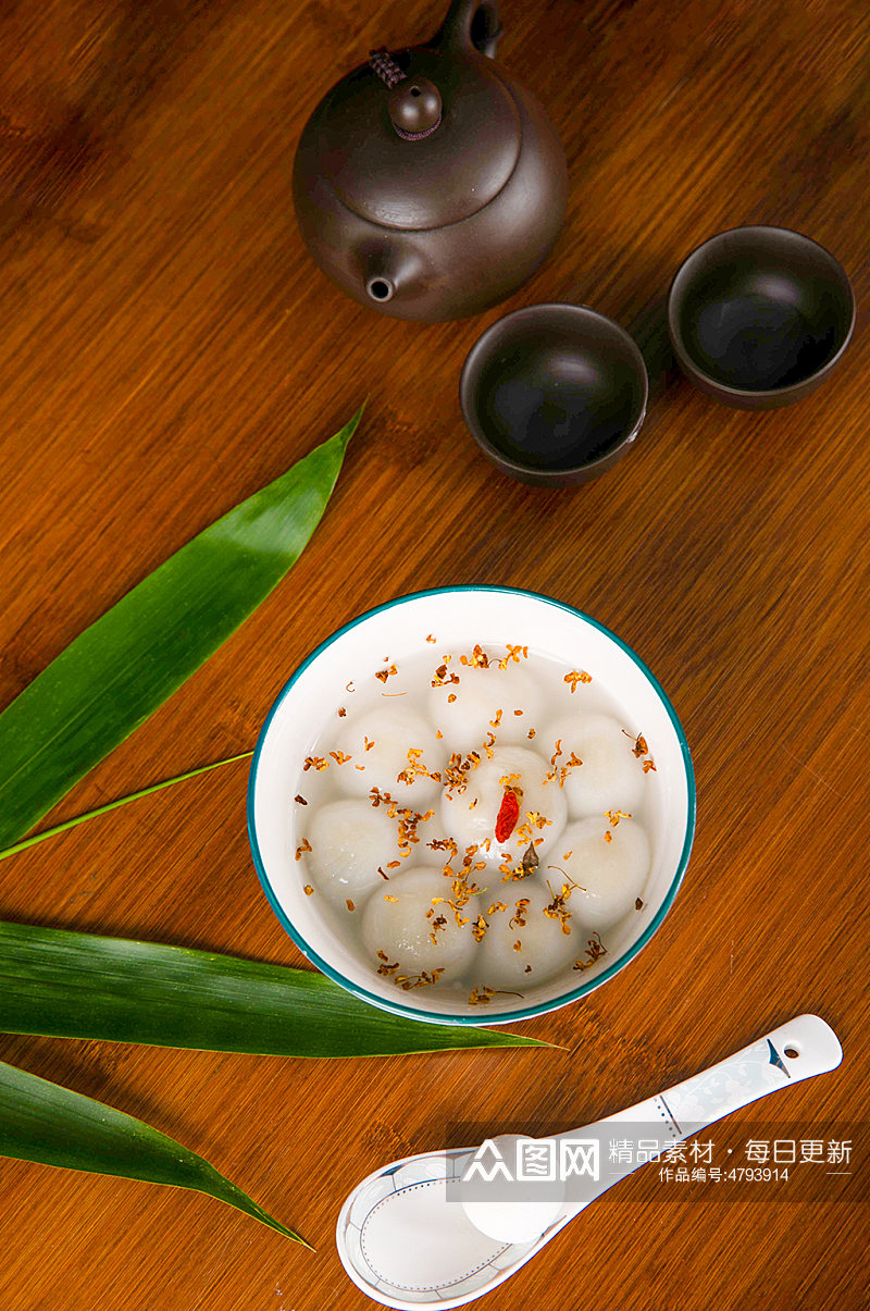 紫砂茶壶茶具桂花汤圆元宵节摄影图片素材