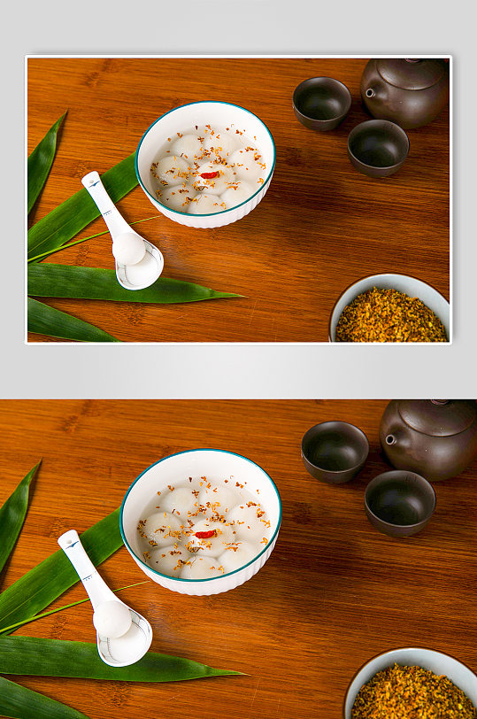 紫砂茶壶茶具桂花干桂花汤圆元宵节摄影图片