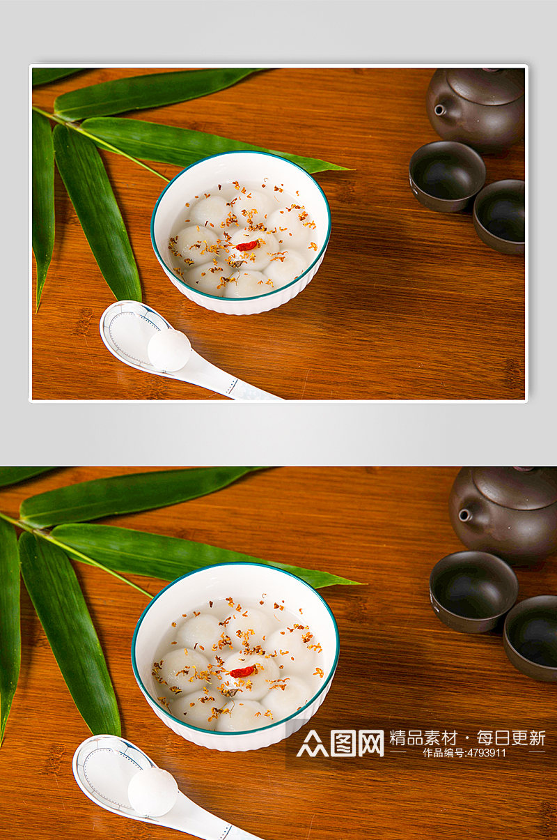 中式茶壶茶具桂花汤圆元宵节摄影图片素材