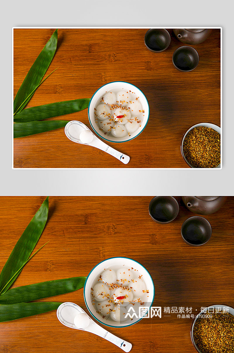 中式茶壶茶具桂花汤圆桂花干元宵节摄影图片素材