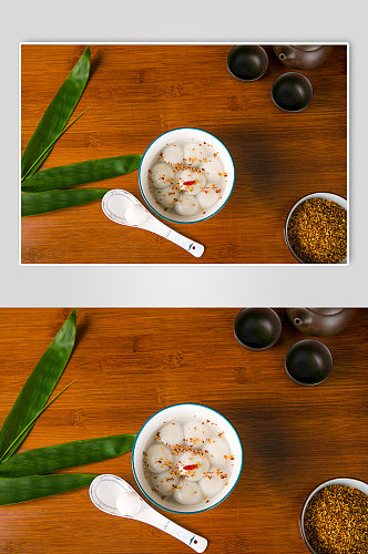 中式茶壶茶具桂花汤圆桂花干元宵节摄影图片