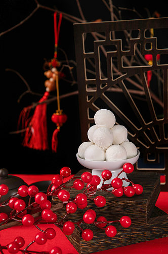中式茶壶茶具汤圆元宵节摄影图片