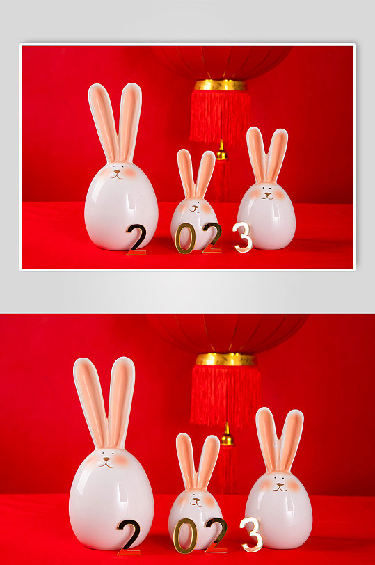 2023兔年兔子瓷器灯笼元宵节摄影图