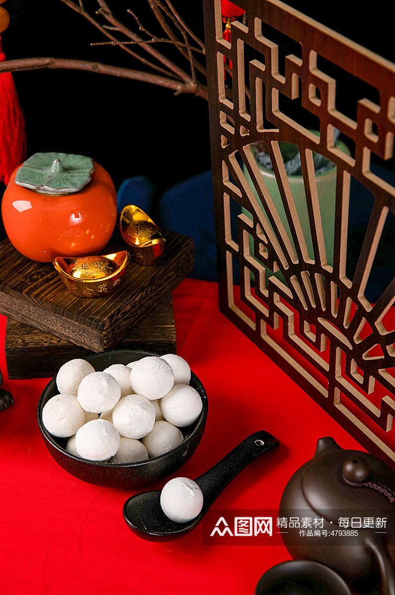 中式新年茶壶汤圆新年元宵节摄影图片素材