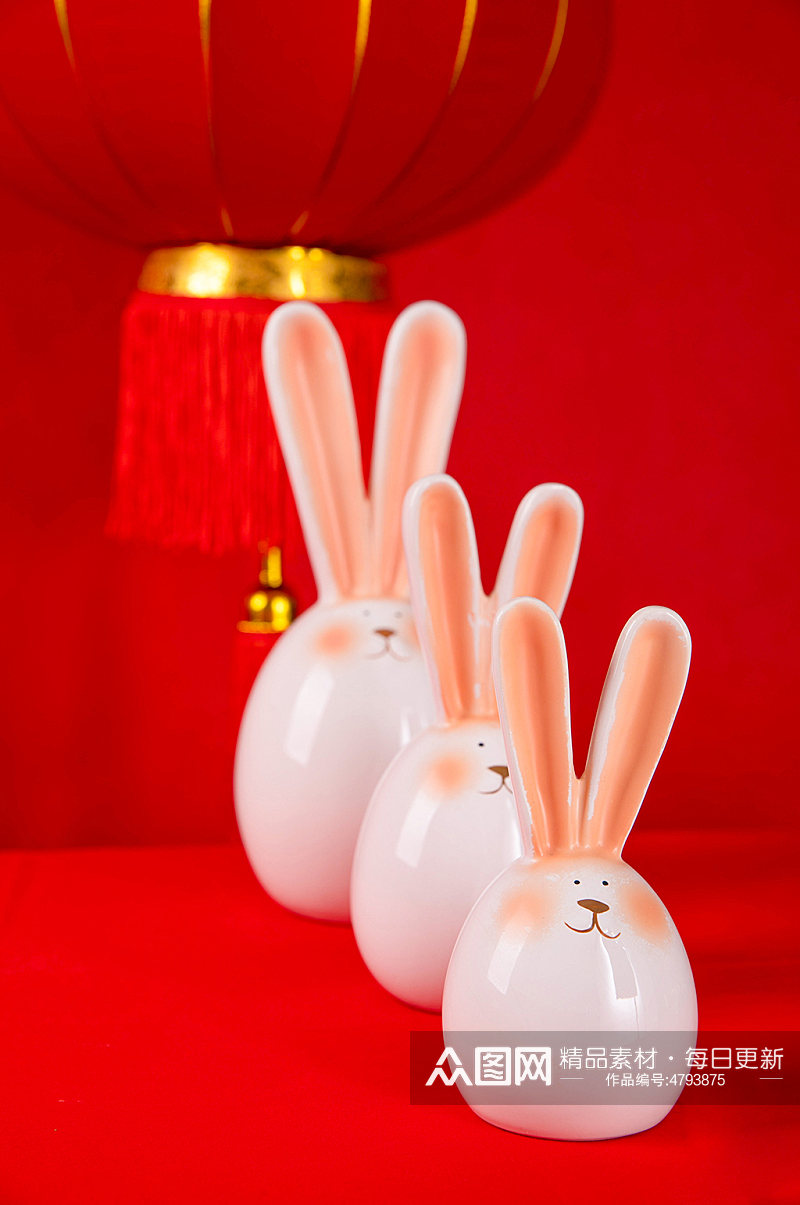 2023兔年兔子瓷器灯笼元宵节摄影图素材
